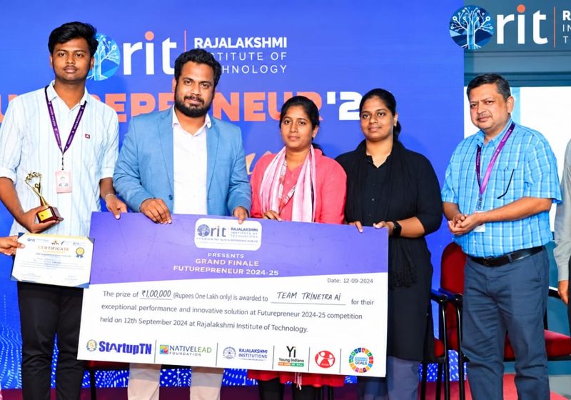 Receiving an award at Futurepreneur '24, Rajalakshmi Institute of Technology